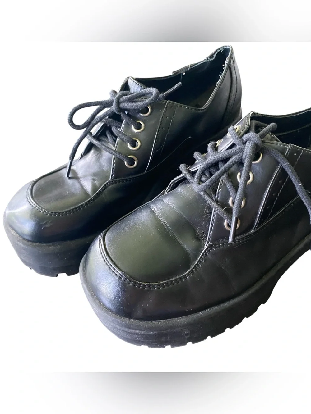 Vintage Mudd Black Faux Vegan Leather Chunky Heel Platform Oxford Y2K 90s Size 7